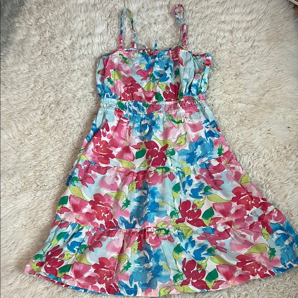 Floral Kids Dress in Pink, Blue, and Green 8Yrs